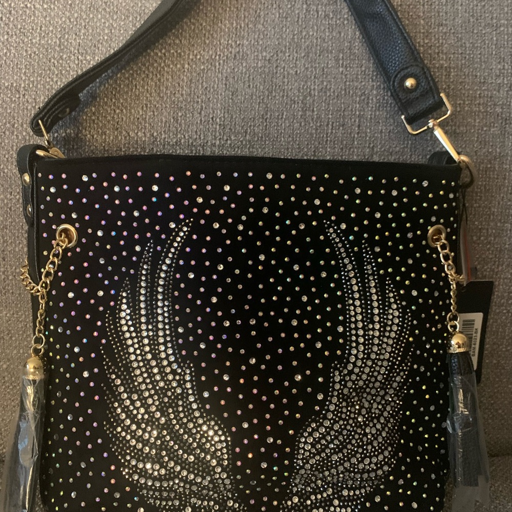 Embellished Black and Gold Women's Shoulder Bag